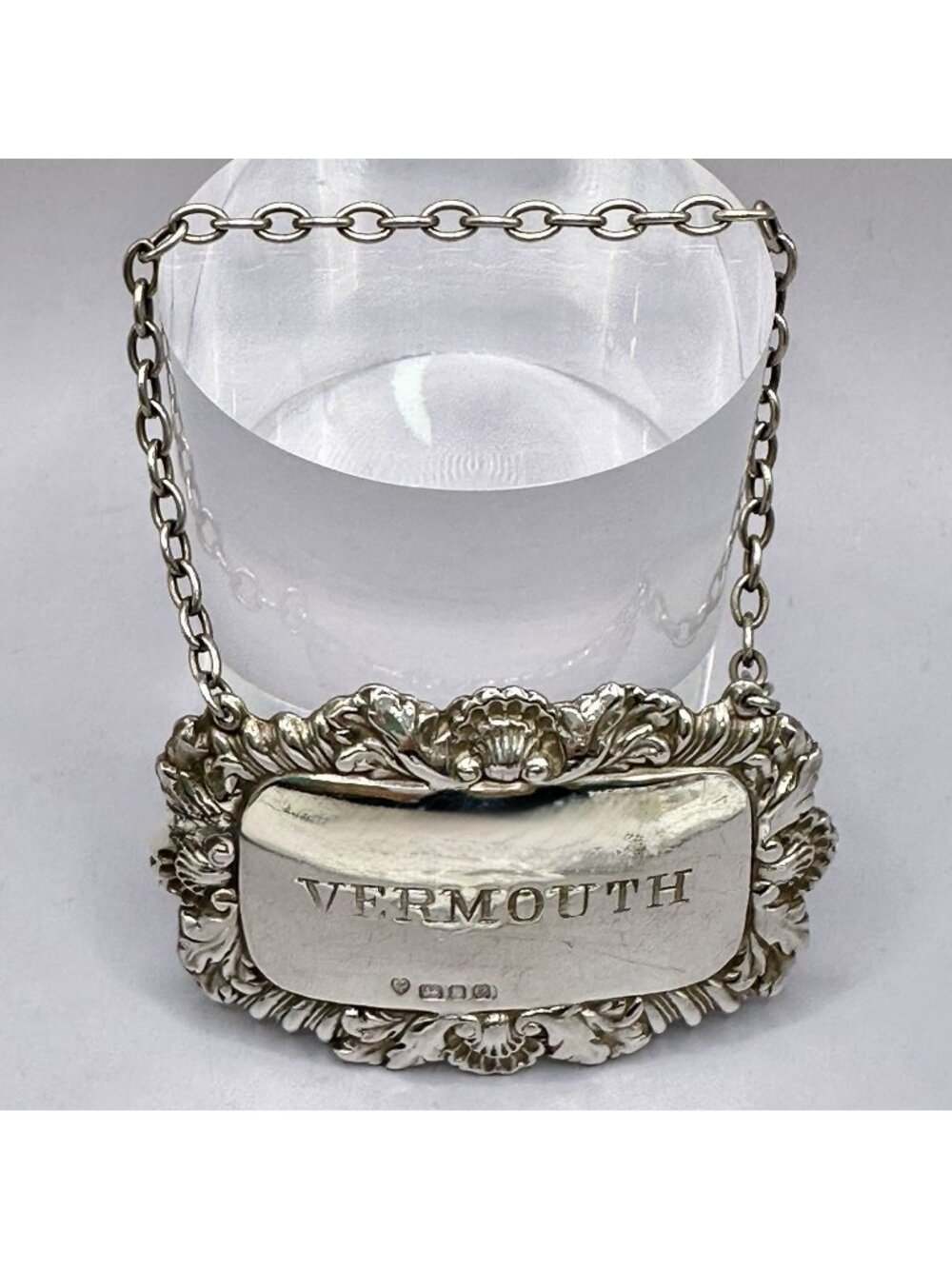 Vermouth Decanter Label Bottle Ticket Tag London 1965 DJS Sterling Silver